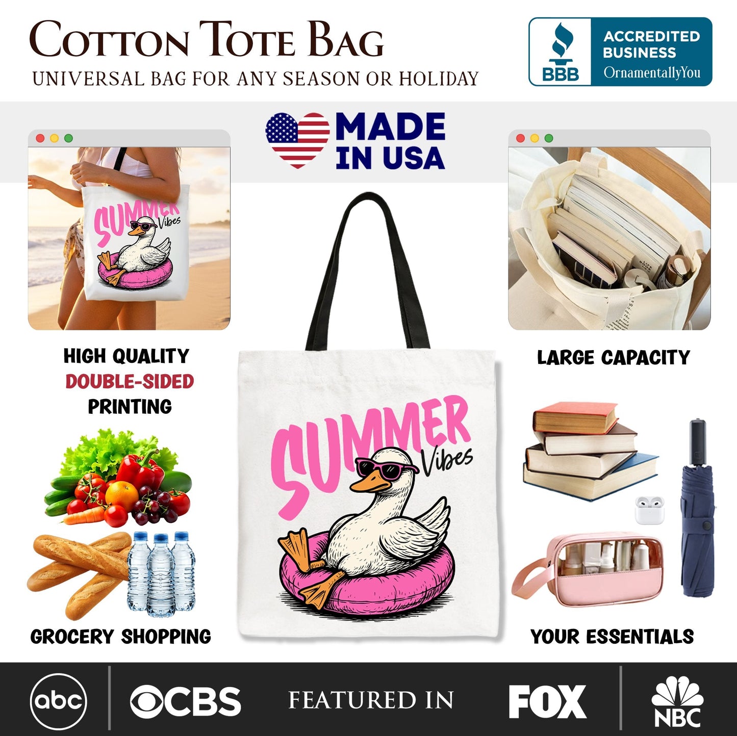 Summer Vibes Goose Tote Bag, Funny Beach Vacation Gift Shopper