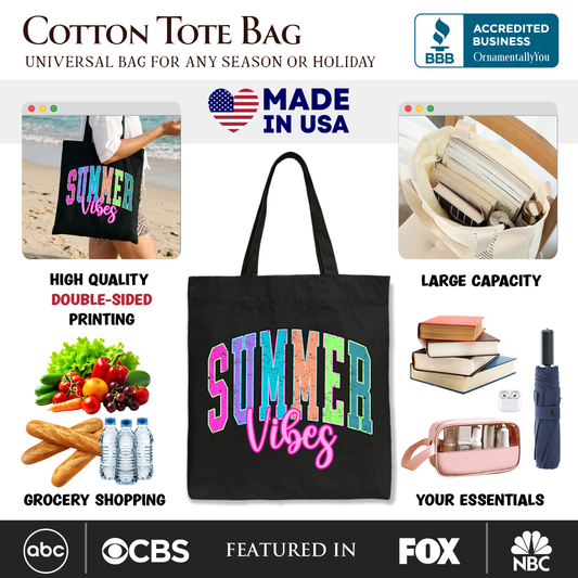 Summer Vibes Neon Varsity Tote Bag, Retro Beach Gift Shopper