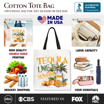 Tequila Lime & Sunshine Tote Bag, Trendy Summer Drinking Gift Shopper