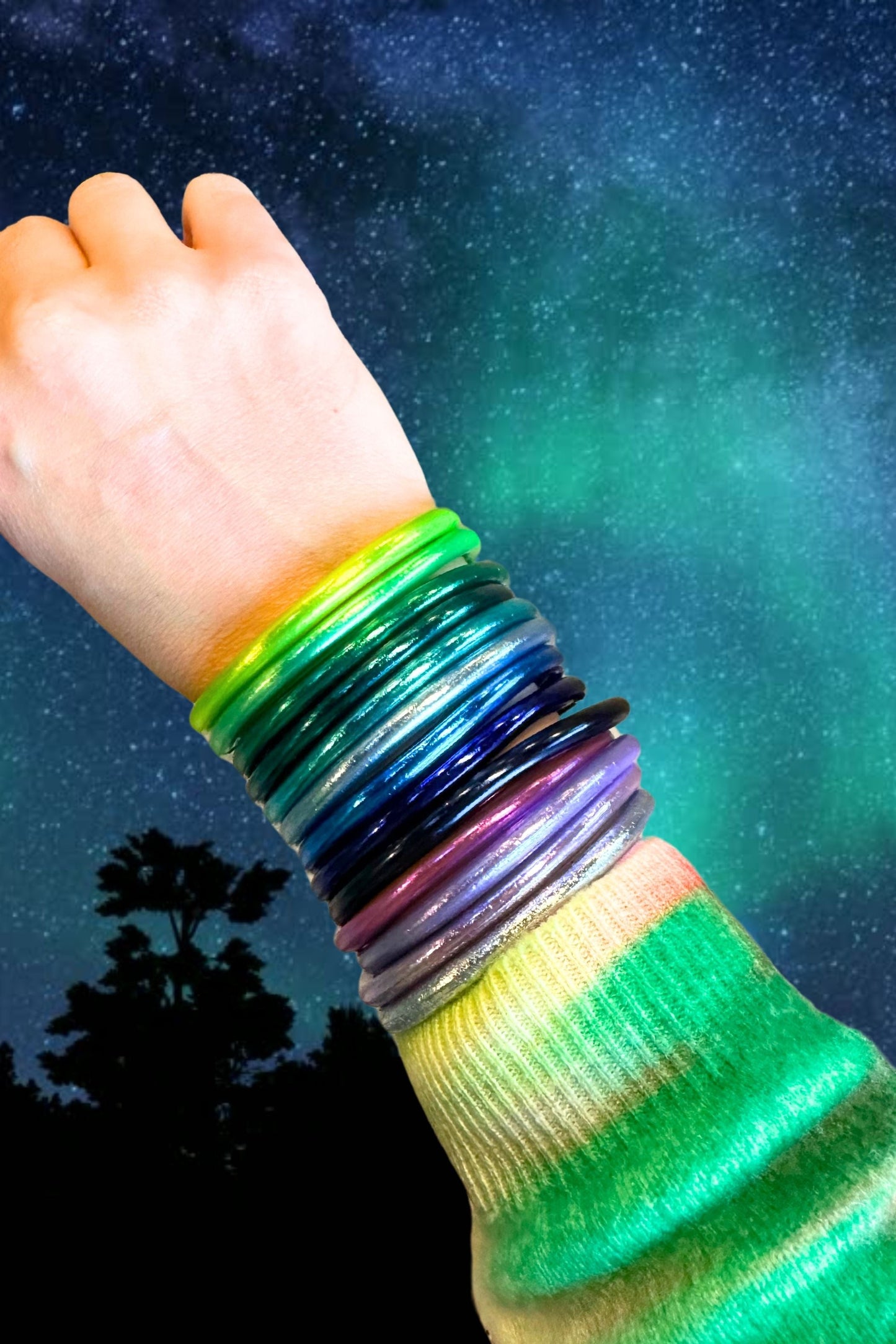 Arm Party Stacks: Rainbow Thai Buddhist Temple Bracelets, Mantra Bangle Sets, Kumlai