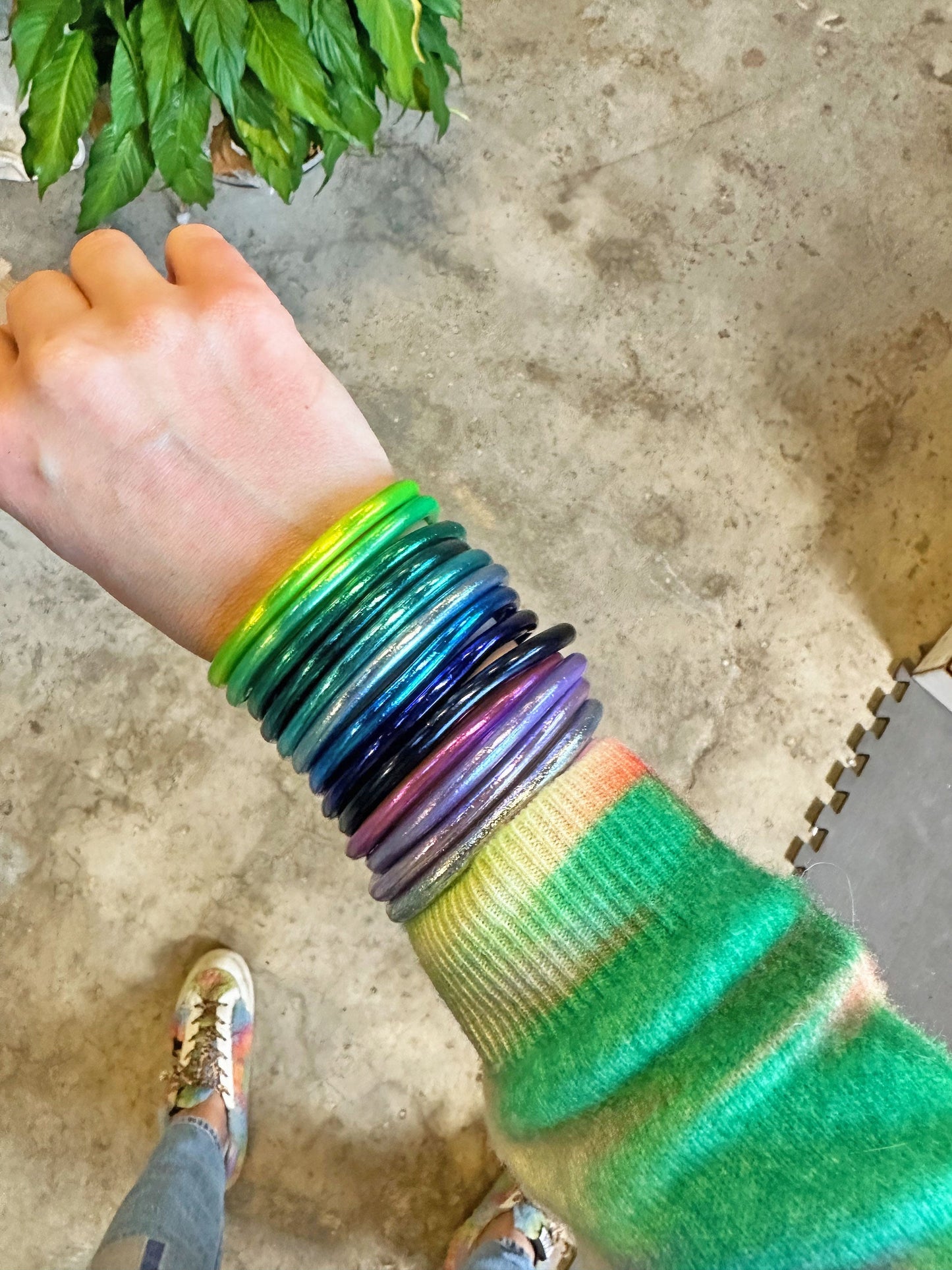 Aurora Borealis Set Thai Buddhist Temple Bracelets, Mantra Bangle, Thick, Sizes Available
