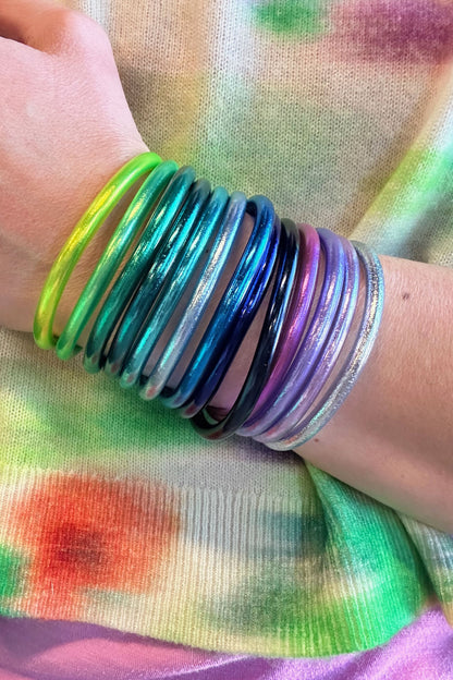 Aurora Borealis Set Thai Buddhist Temple Bracelets, Mantra Bangle, Thick, Sizes Available