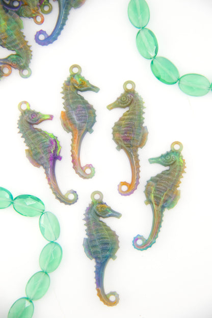 Aurora Marble Seahorse German Resin Charm, 50mm, 1 Pendant