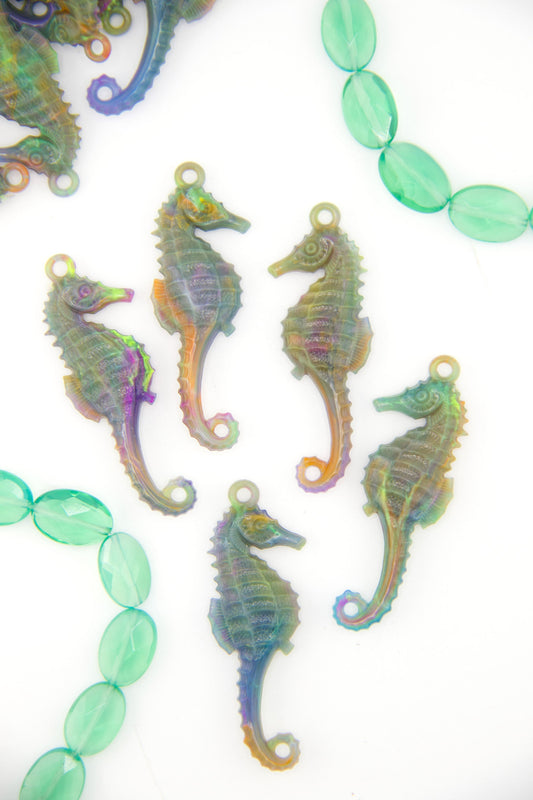 Aurora Marble Seahorse German Resin Charm, 50mm, 1 Pendant
