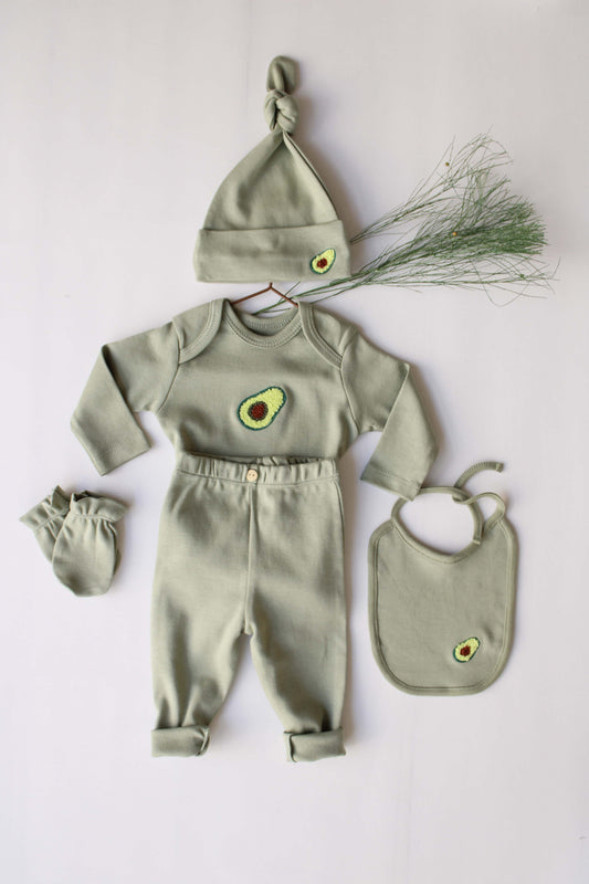 Avocado Patterned 5 Piece Newborn Set
