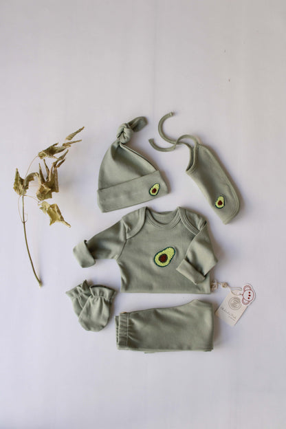 Avocado Patterned 5 Piece Newborn Set