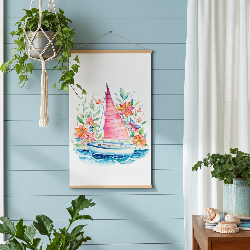 Blossom Bay Sailboat Poster with Hanger