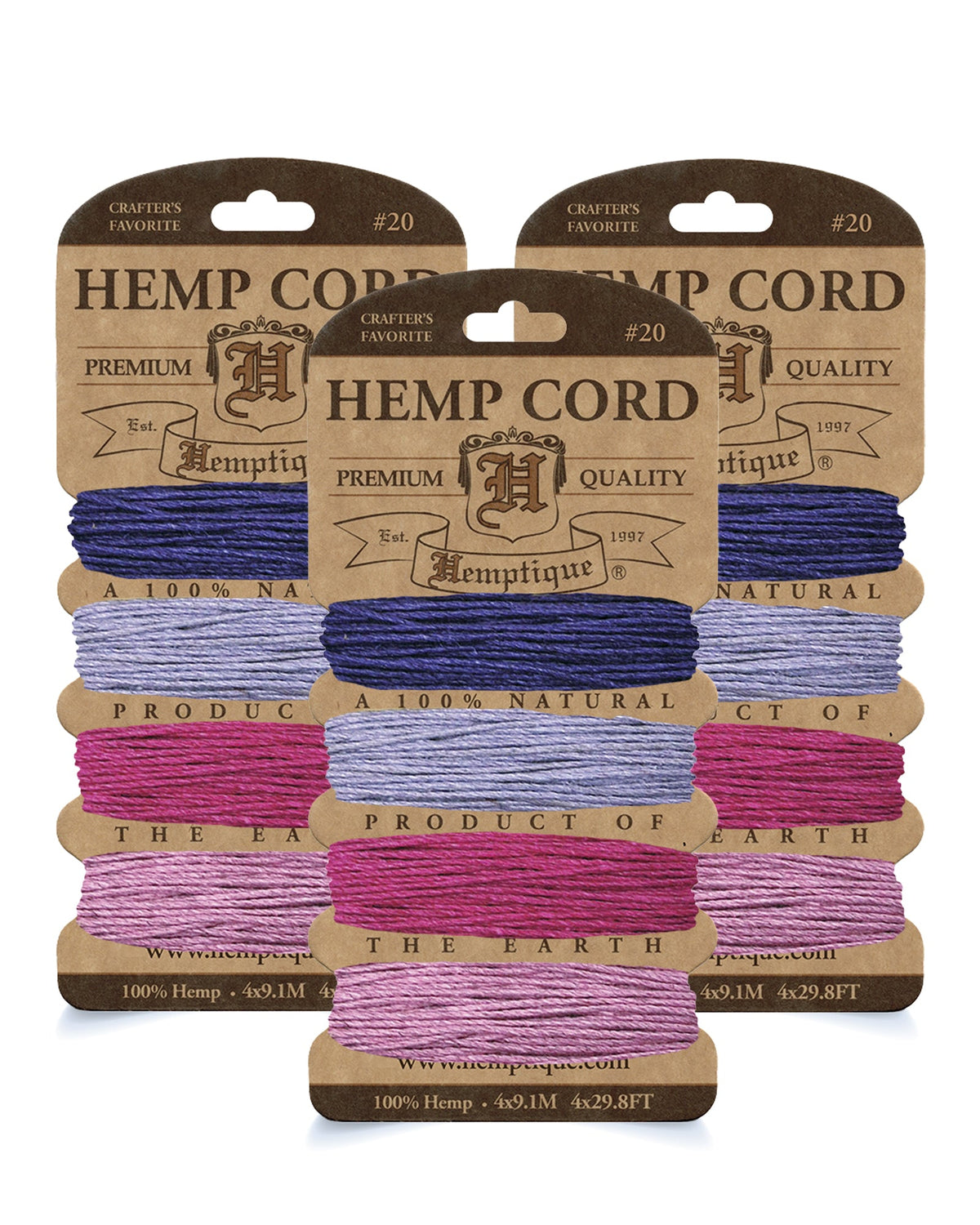 #20 (1mm) Hemp Cord 4-Color Card Value Packs