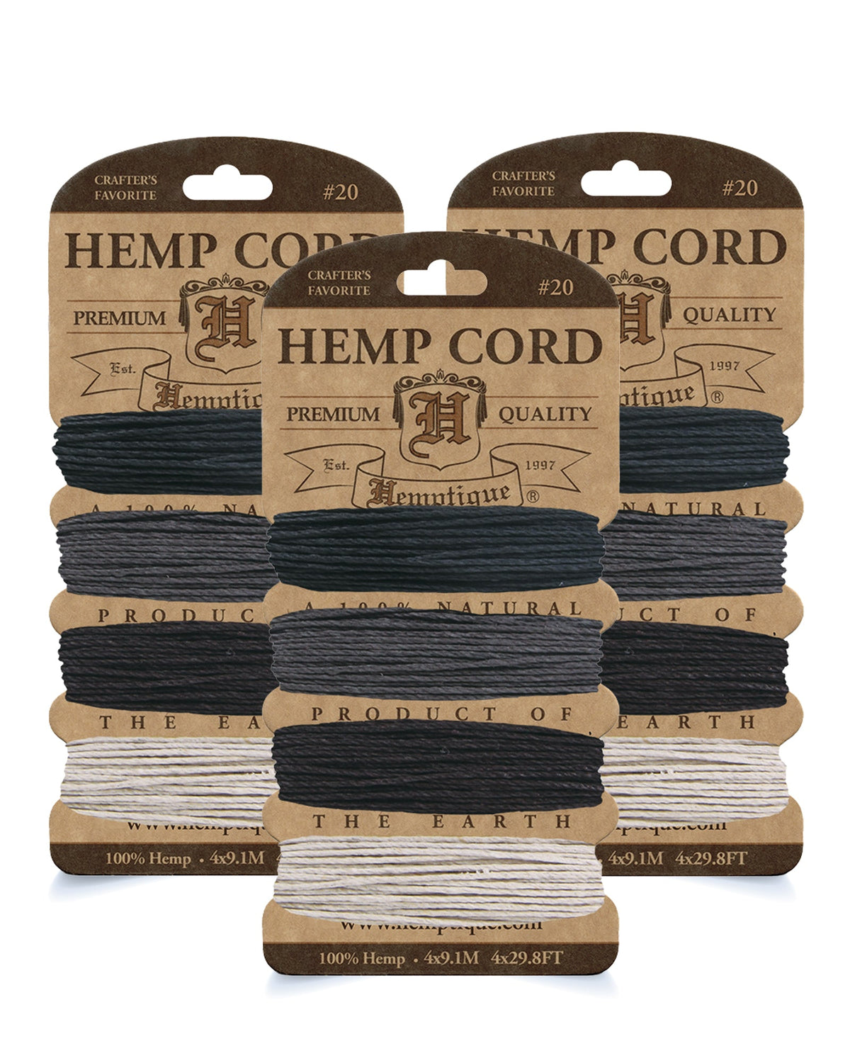 #20 (1mm) Hemp Cord 4-Color Card Value Packs