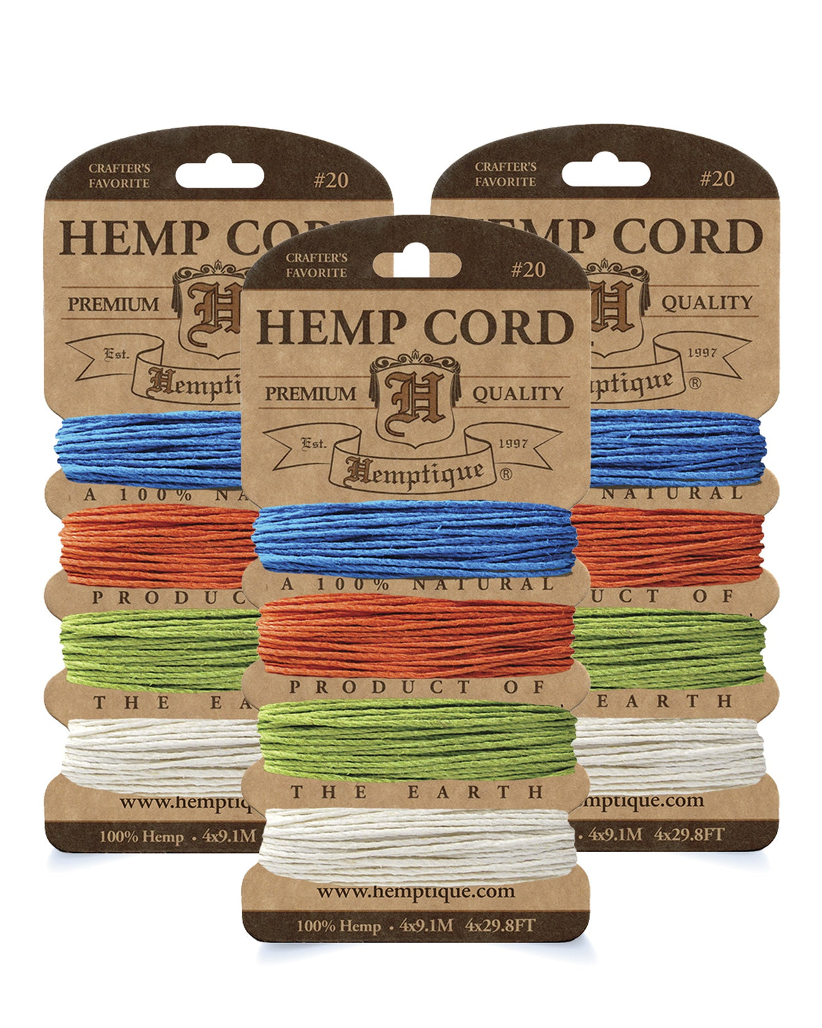 #20 (1mm) Hemp Cord 4-Color Card Value Packs