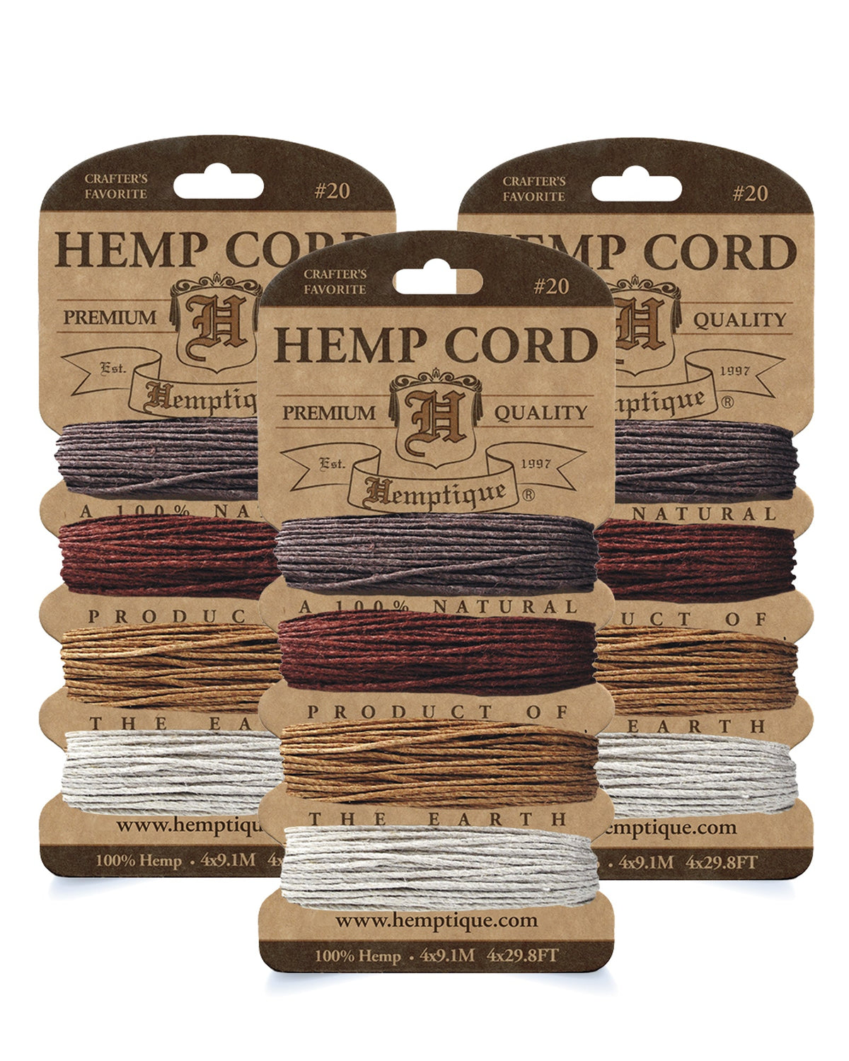 #20 (1mm) Hemp Cord 4-Color Card Value Packs