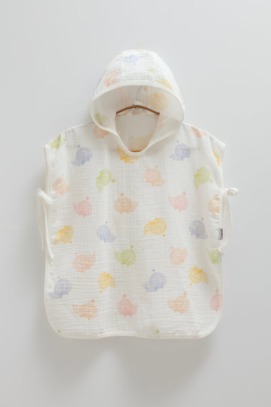 Whale Muslin Poncho-Ecru