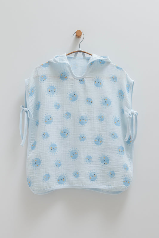 Smiley Sunshine Muslin Poncho-Blue
