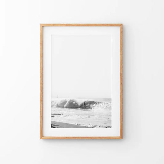 Black White Boho Tropical Wall Decor. Surfer, Waves