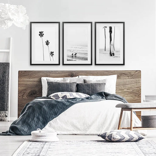 Modern Black White Ocean Surfing Wall Art Set