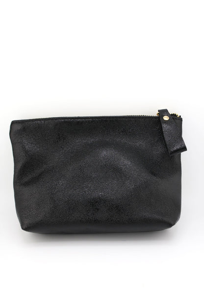 Metallic Italian Leather Zipper Pouch, Purse, 8" Soft Real Leather, Assorted Colors
