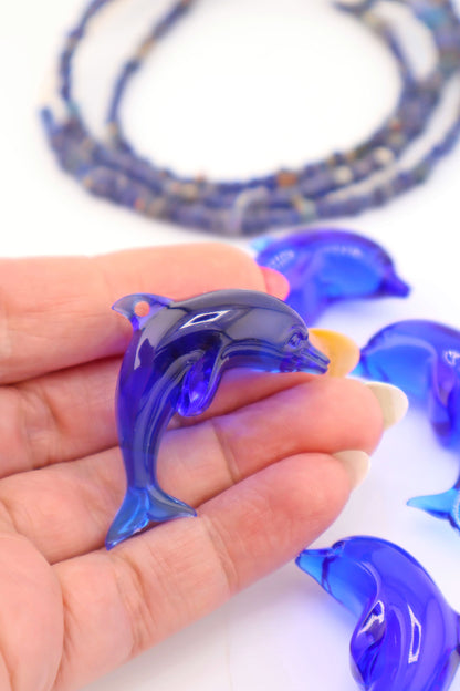Cobalt Blue Dolphin Resin Pendant, 45mm, 1 Charm