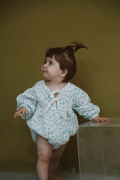 Blue Leaf Tie-Front Romper