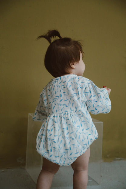Blue Leaf Tie-Front Romper