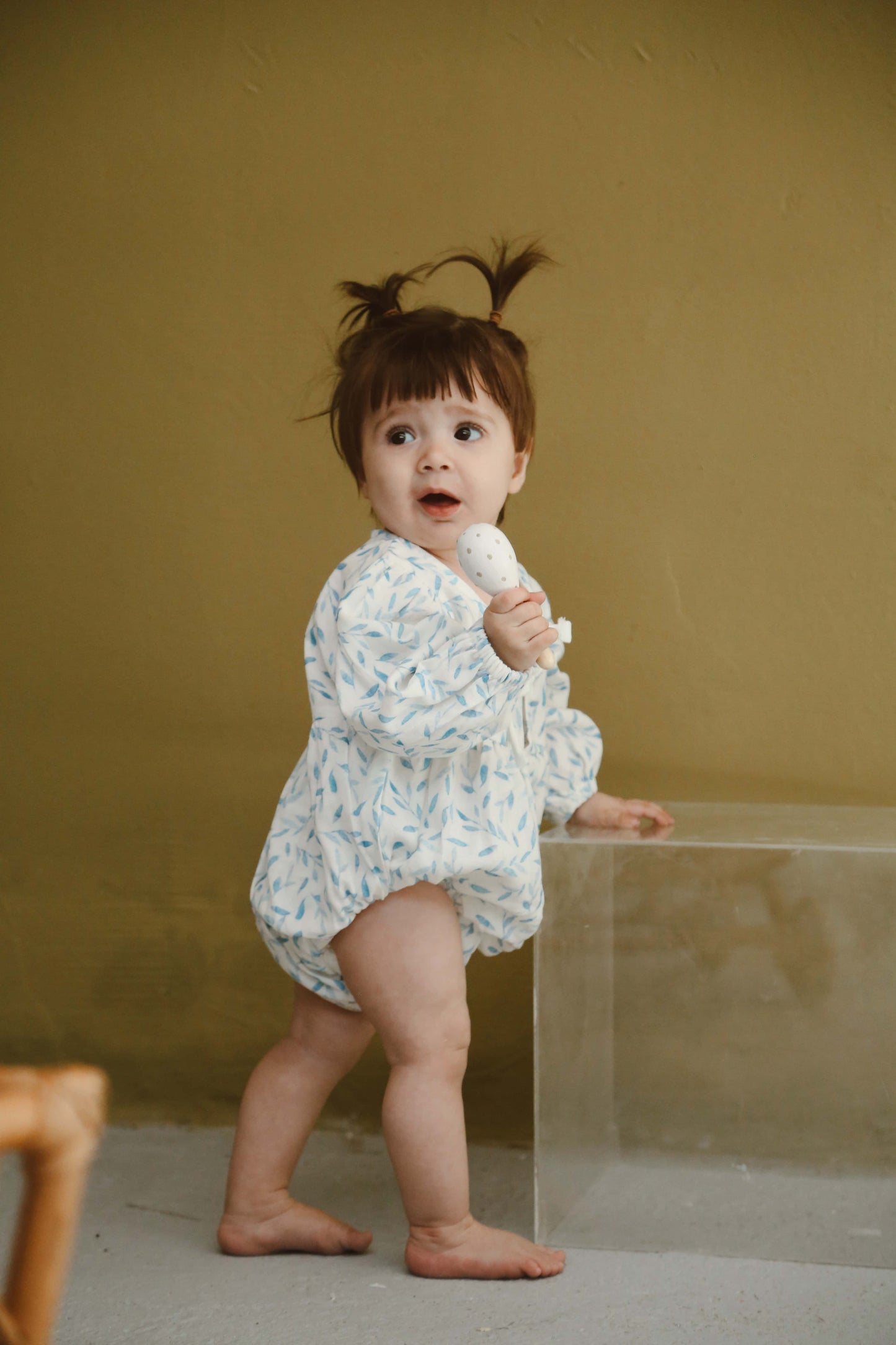 Blue Leaf Tie-Front Romper