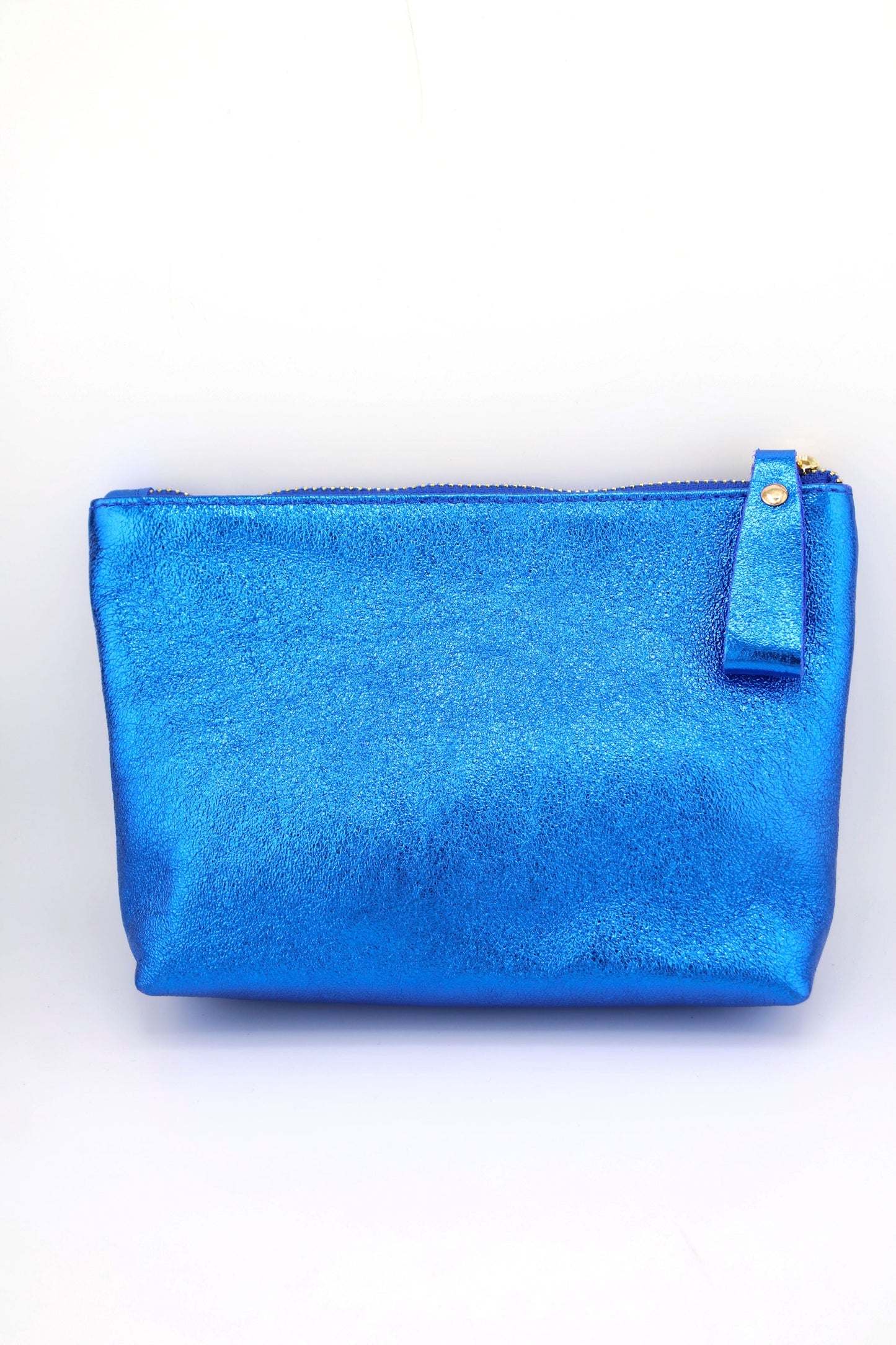 Metallic Italian Leather Zipper Pouch, Purse, 8" Soft Real Leather, Assorted Colors