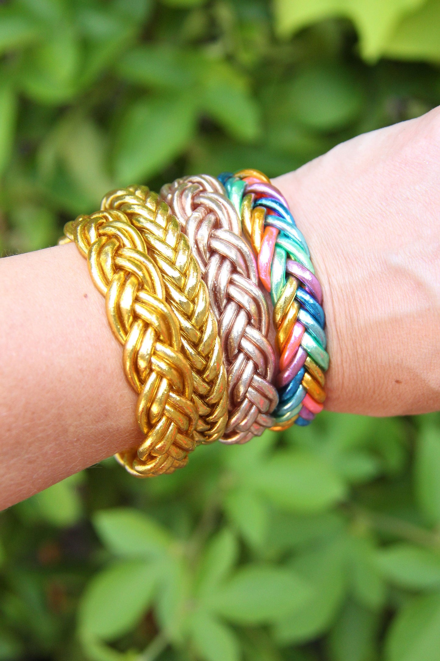 Braided Thai Buddhist Temple Bracelets, Rainbow or Gold, Mantra Bangle, Sizes Available