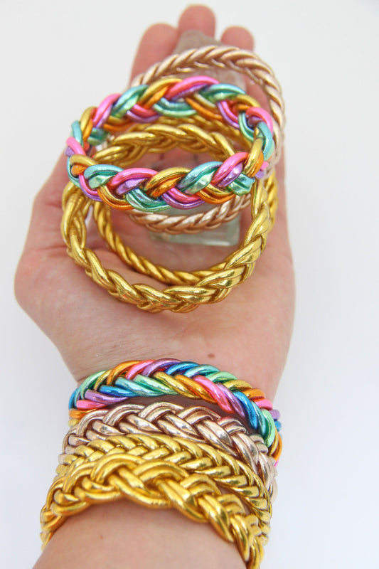 Braided Thai Buddhist Temple Bracelets, Rainbow or Gold, Mantra Bangle, Sizes Available