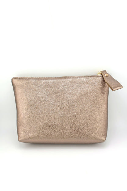 Metallic Italian Leather Zipper Pouch, Purse, 8" Soft Real Leather, Assorted Colors