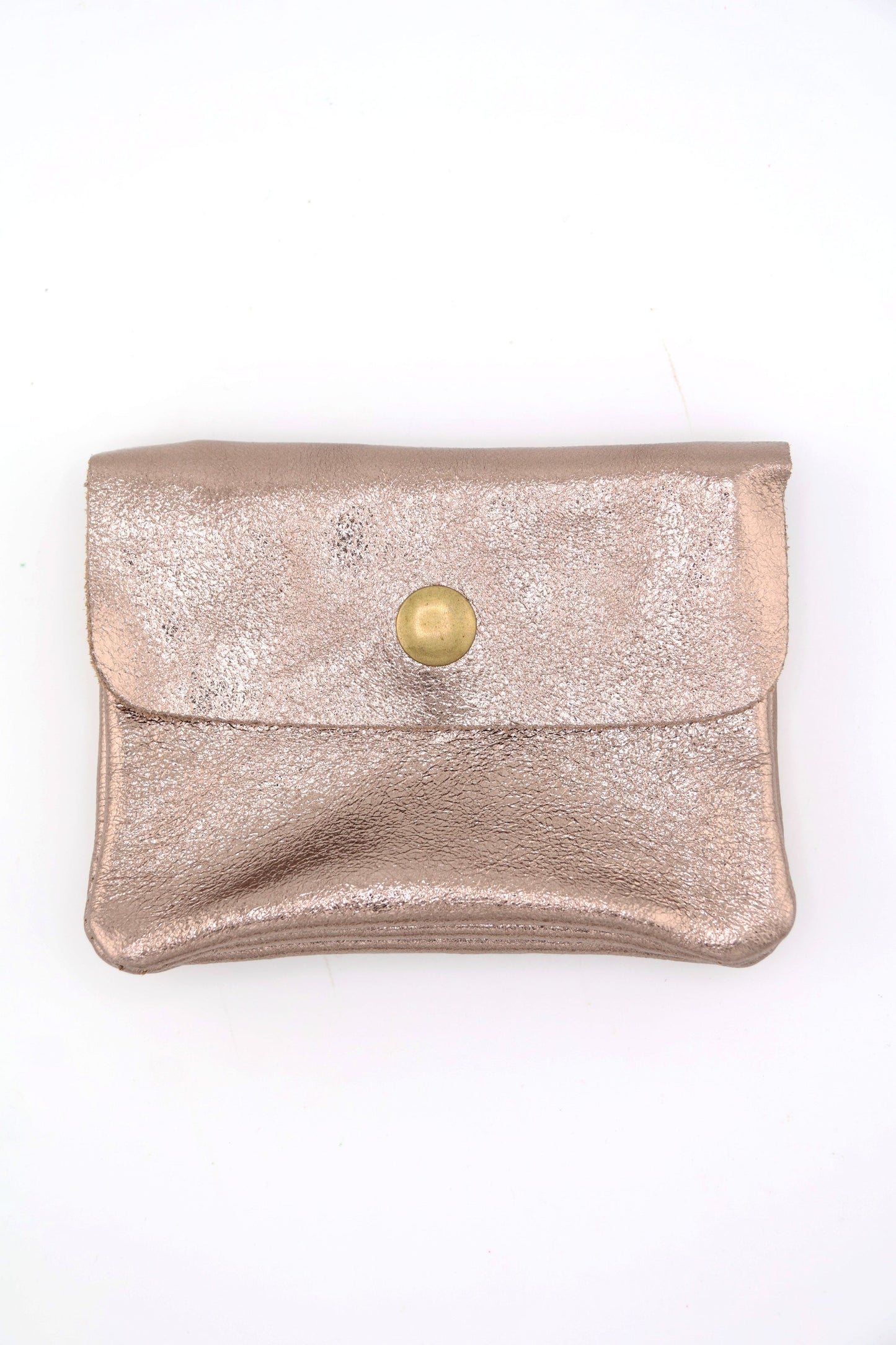Metallic Italian Leather Coin Purse, 3 Compartments, Zipper Pocket