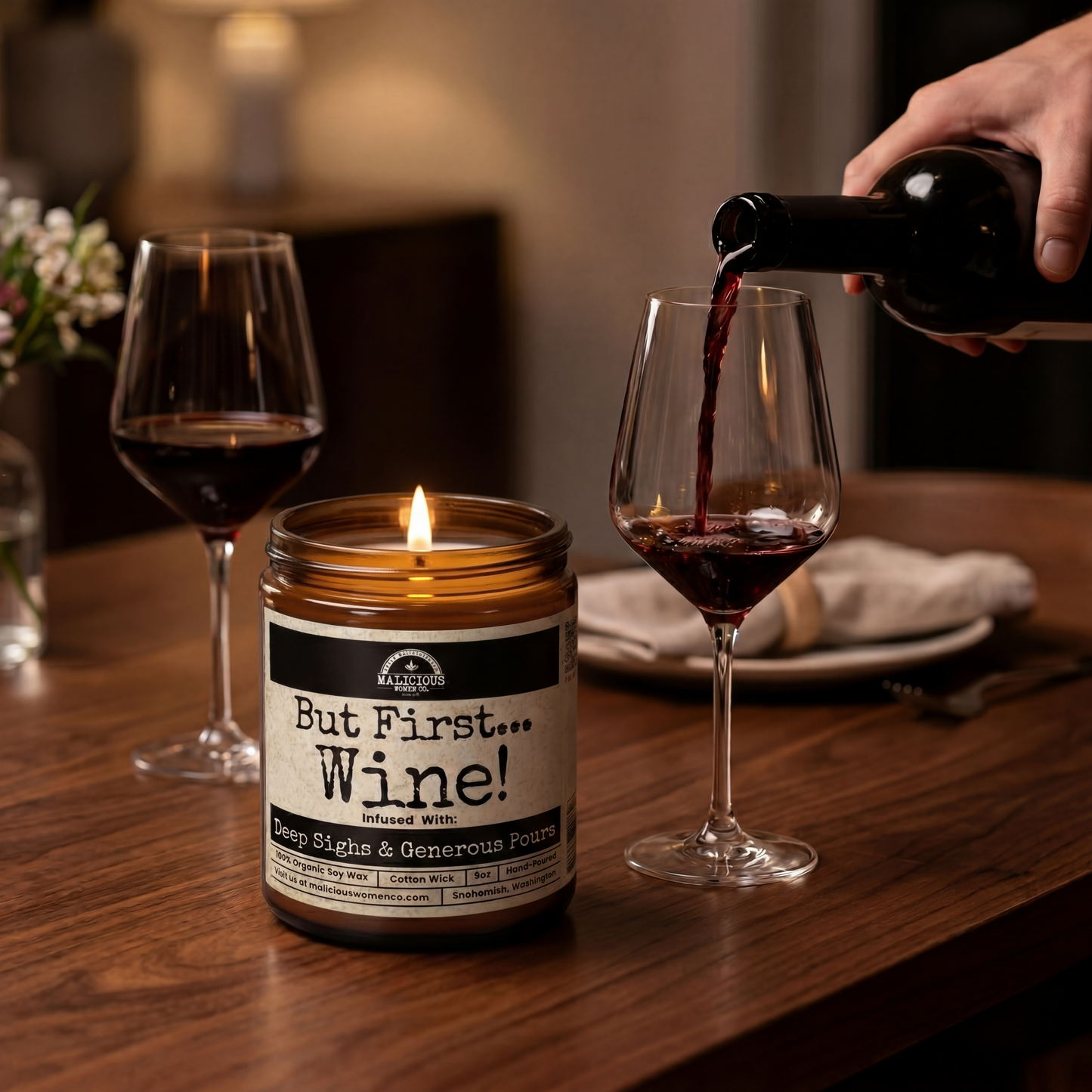 But First Wine 9oz Funny Candle Malicious Women Co