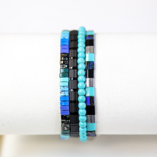 BLUE ABYSS - 4 Tila Bead Bracelet Stack