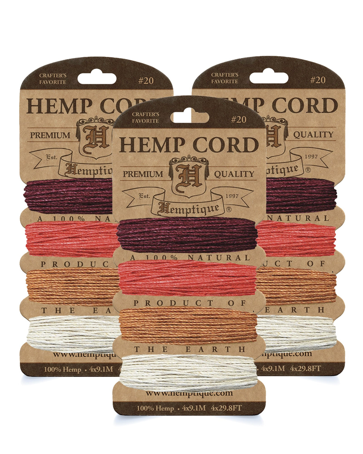 #20 (1mm) Hemp Cord 4-Color Card Value Packs