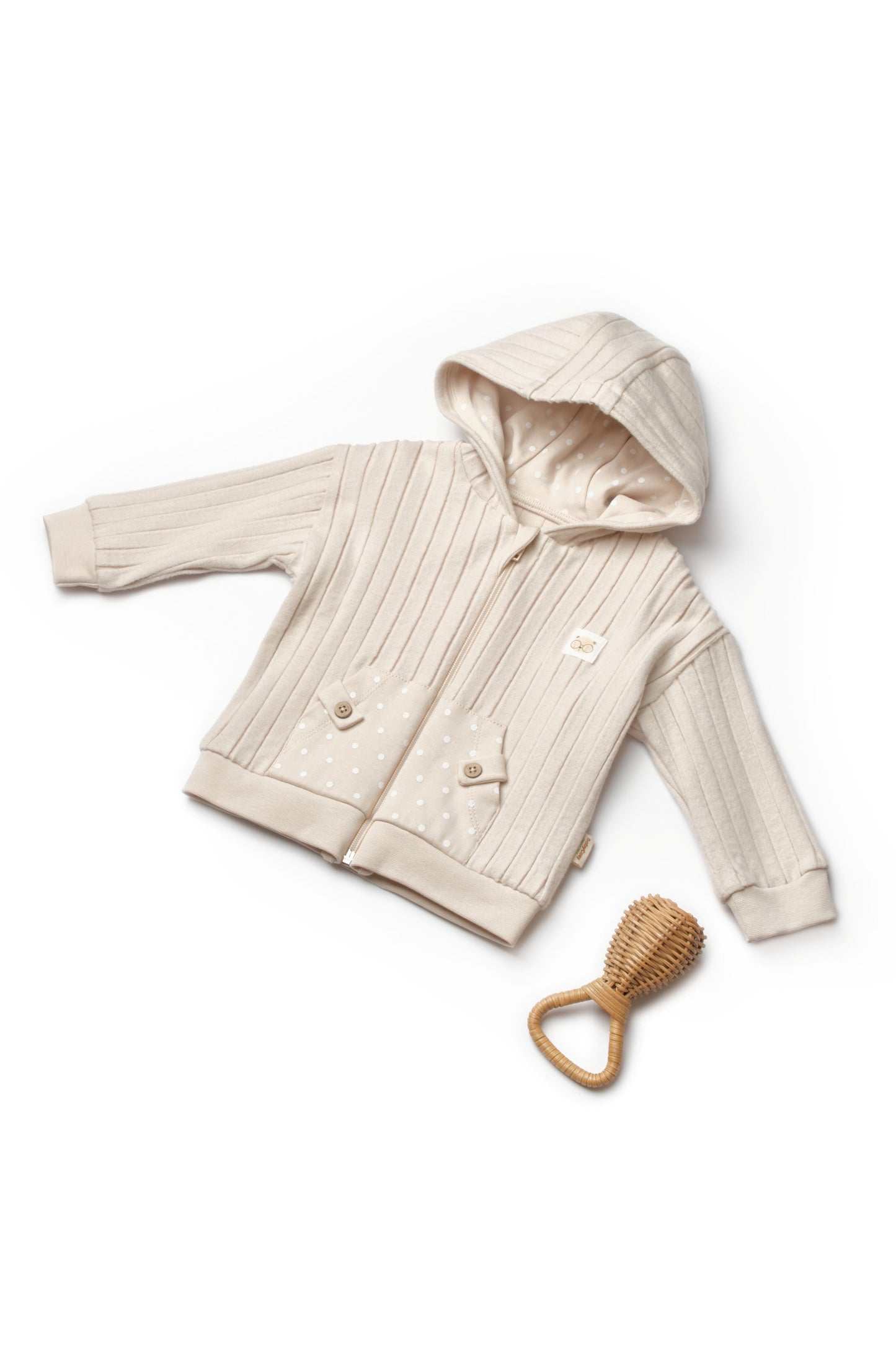 Organic Ribbed Polka Dot Zip-Up Jacket