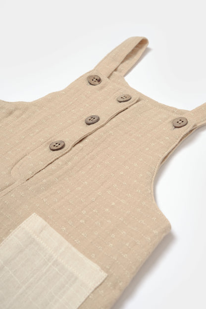 Beige Pocket Muslin Overalls