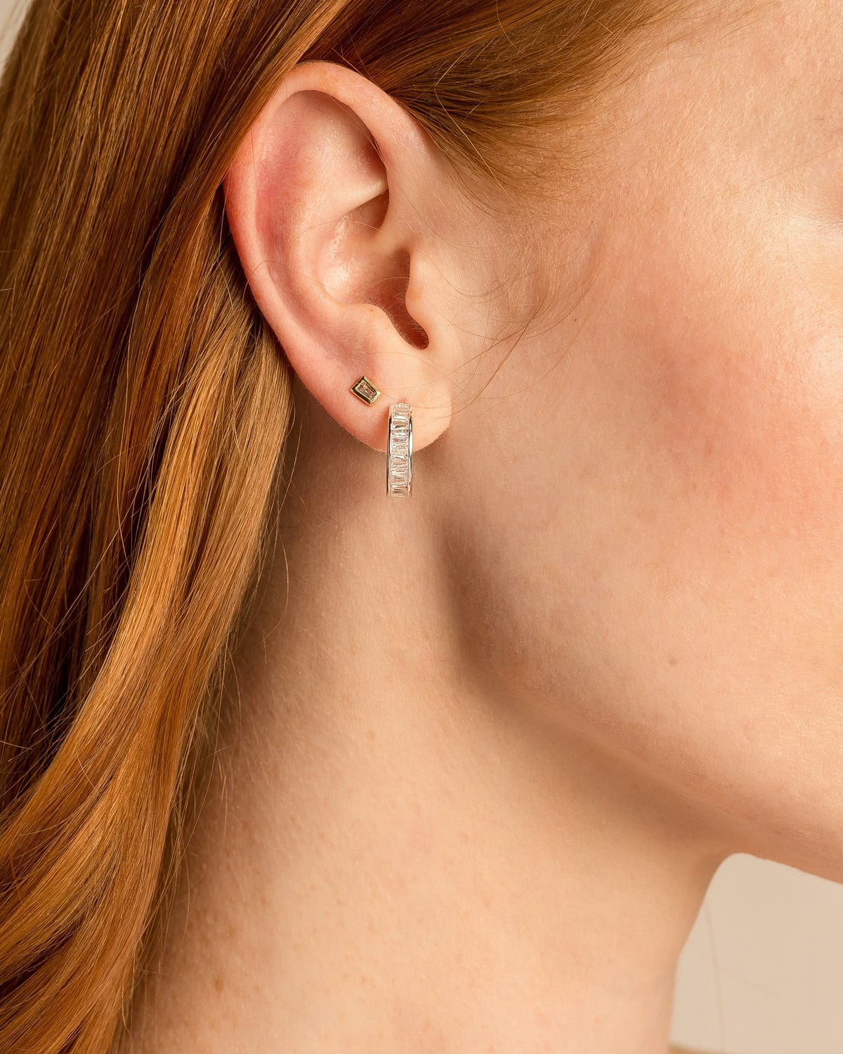 Mom Baguette Mini Hoop Earrings