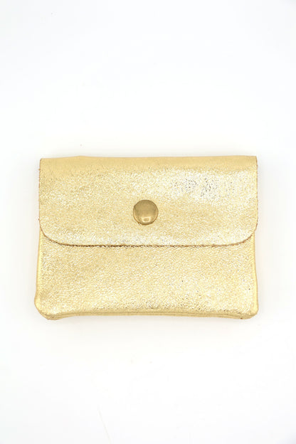 Metallic Italian Leather Coin Purse, 3 Compartments, Zipper Pocket