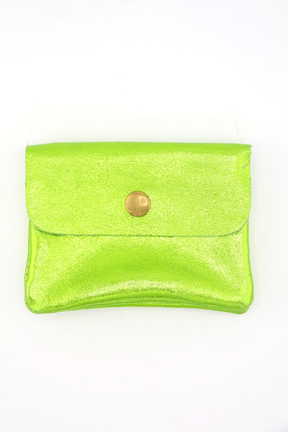 Metallic Italian Leather Coin Purse, 3 Compartments, Zipper Pocket