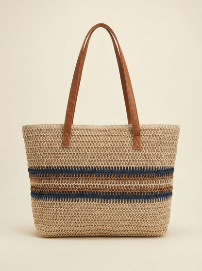 Artisanal Handwoven Stripes Large Tote for Summer Vacation