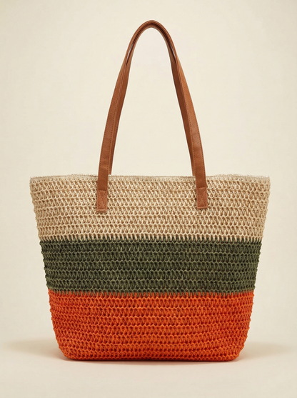 Artisanal Handwoven Stripes Large Tote for Summer Vacation
