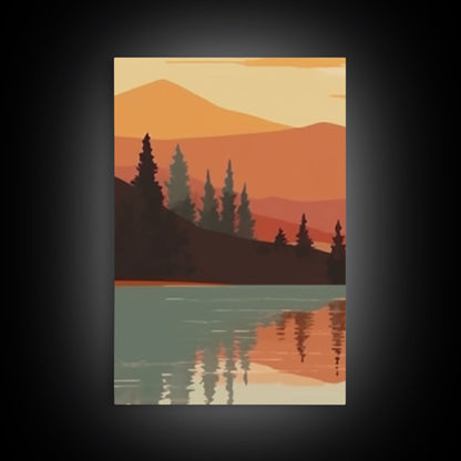 Framed Canvas Wall Art Set of 3 Sunset Forest Landscape Abstract Illustrations Prints Modern Art Minimalist Boho Wall Decor, 3 Piece Art