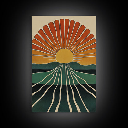 Minimalist Sunset or Sunrise Wall Art Canvas Print, Art Deco Boho Wall Decor, Modern Art, Sun Burst Wall Art