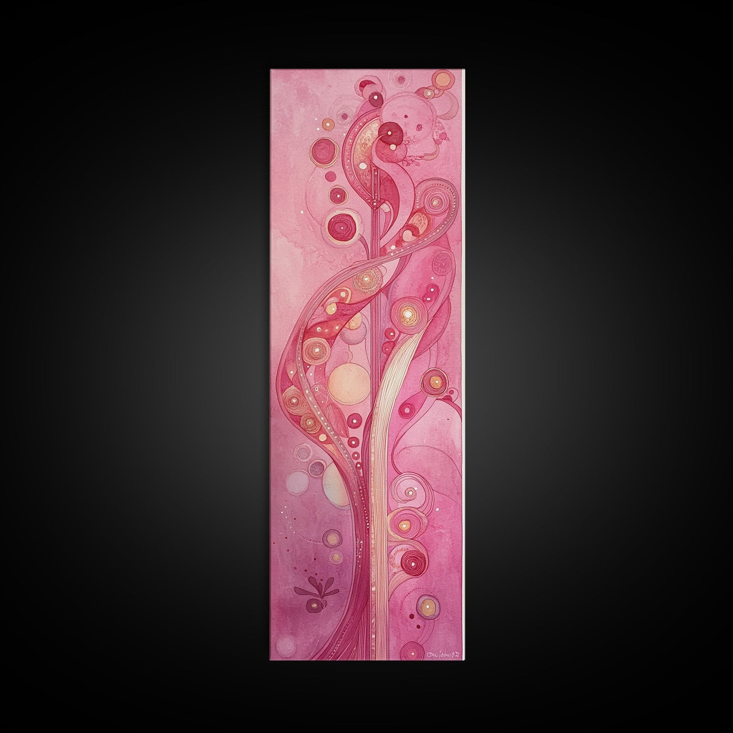 Abstract Botanical Framed Canvas Print Art Nouveau Print Pink Wall Art Whimsical Art Bedroom Decor Vertical Wall Art Boho Art