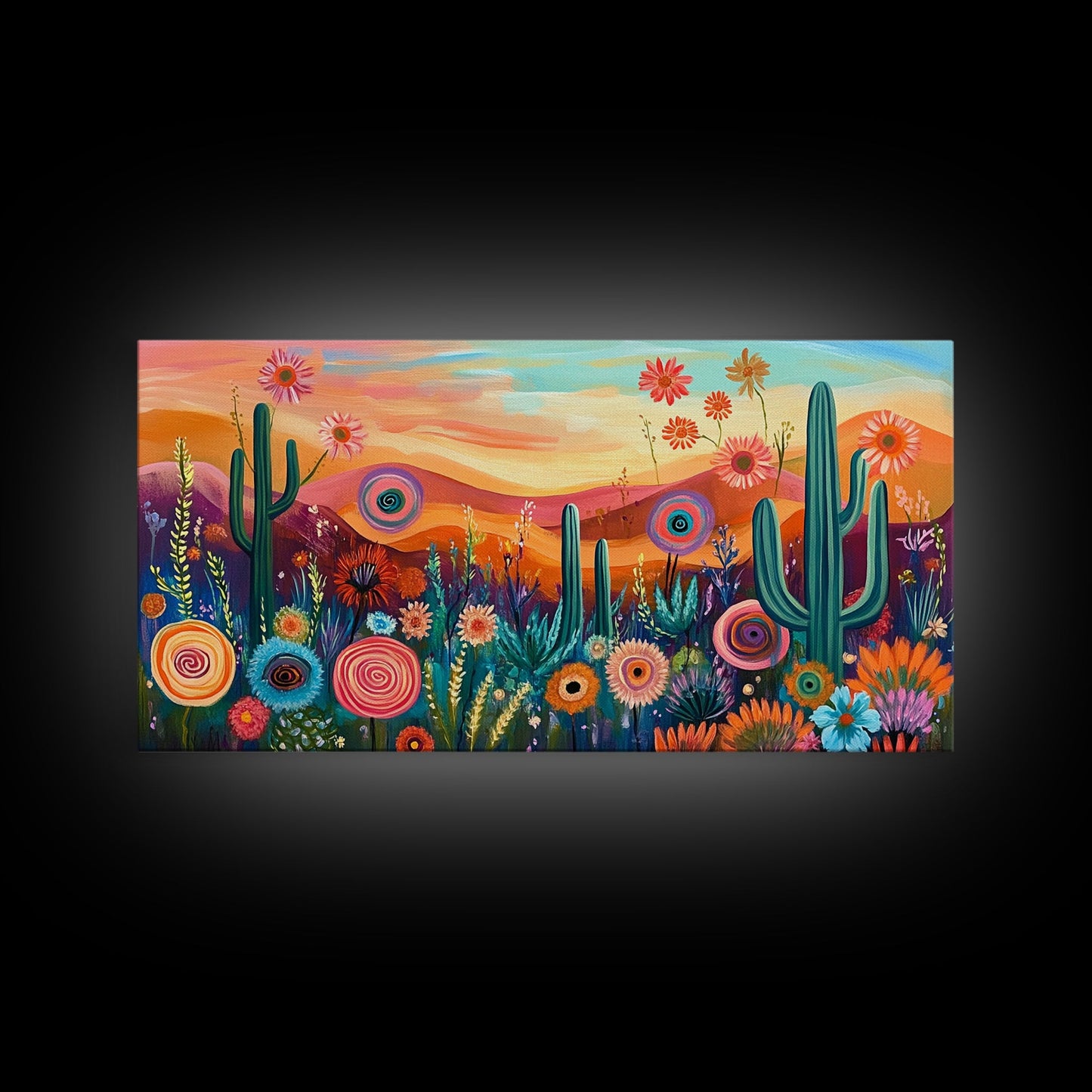Southwest Desert Art, Boho Art, Wildflower Painting, Pink Orange Wall Art, Colorful Wall Art, Above Bed Wall Art, Canvas Print