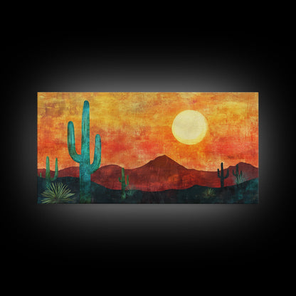 Southwest Wall Art, Joshua Tree Art, Desert Landscape Painting, Boho Art, Pink Orange Wall Art, Extra Wide Art, Canvas Print