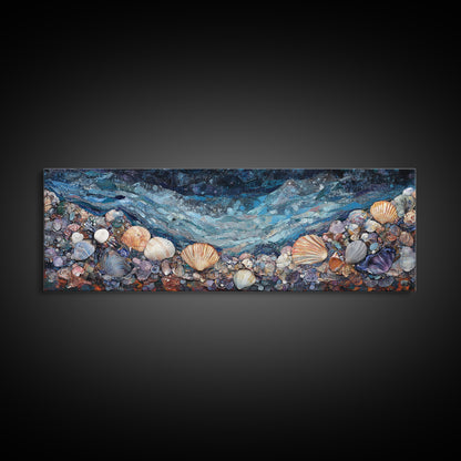 Seashell Beach Framed Canvas Print Coastal Wall Art, Ocean Inspired Artwork, Textured Nautical Painting, Tropical Home Decor