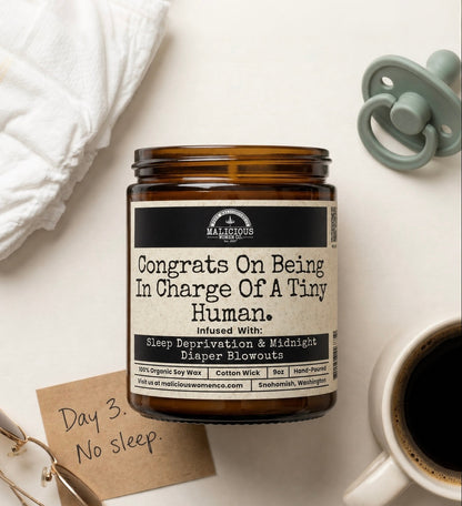 Congrats On Being In Charge Of A Tiny Human 9oz Family Candle Malicious Women Co