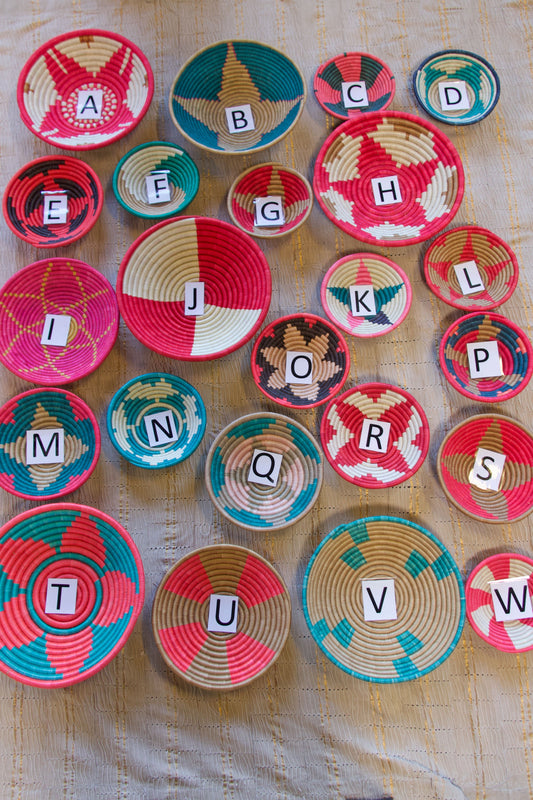 African Baskets, Coral & Teal Global Decor, from Rwanda, Assorted Sizes