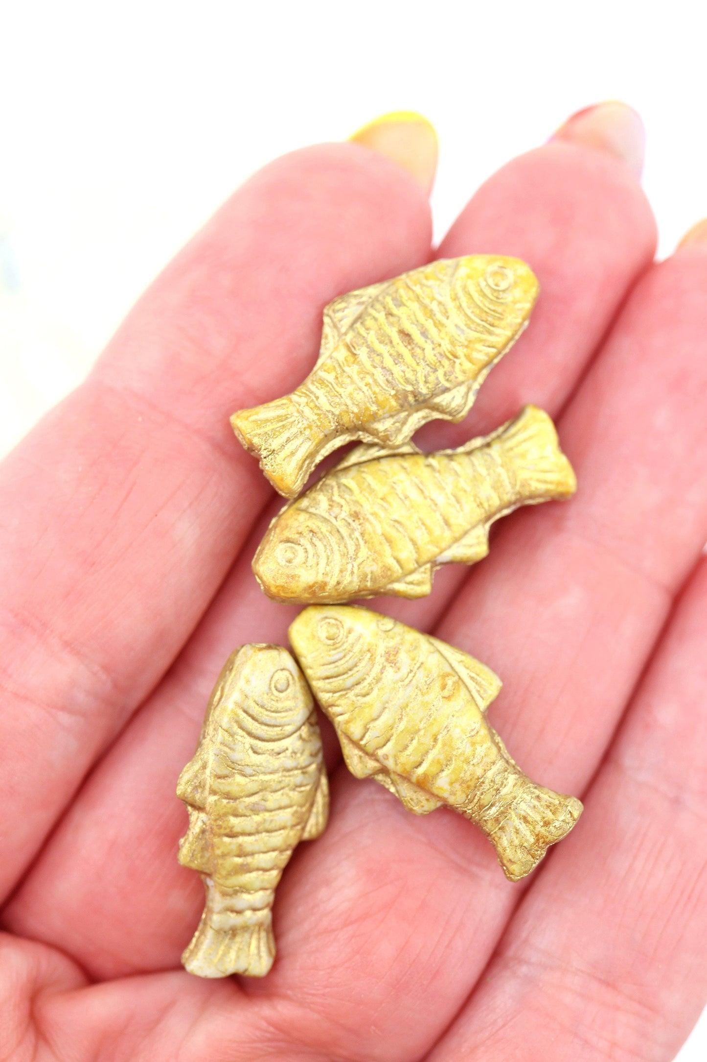 Big Fish Beads, Pressed Czech Glass, 24x11mm, 4 Sardine Girl Summer Beads