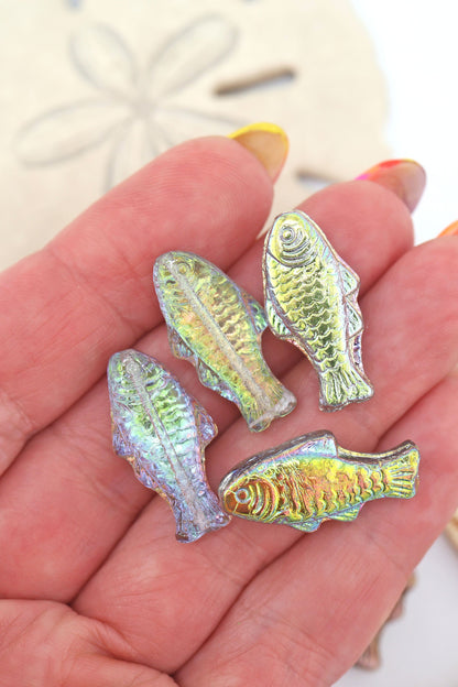 Big Fish Beads, Pressed Czech Glass, 24x11mm, 4 Sardine Girl Summer Beads