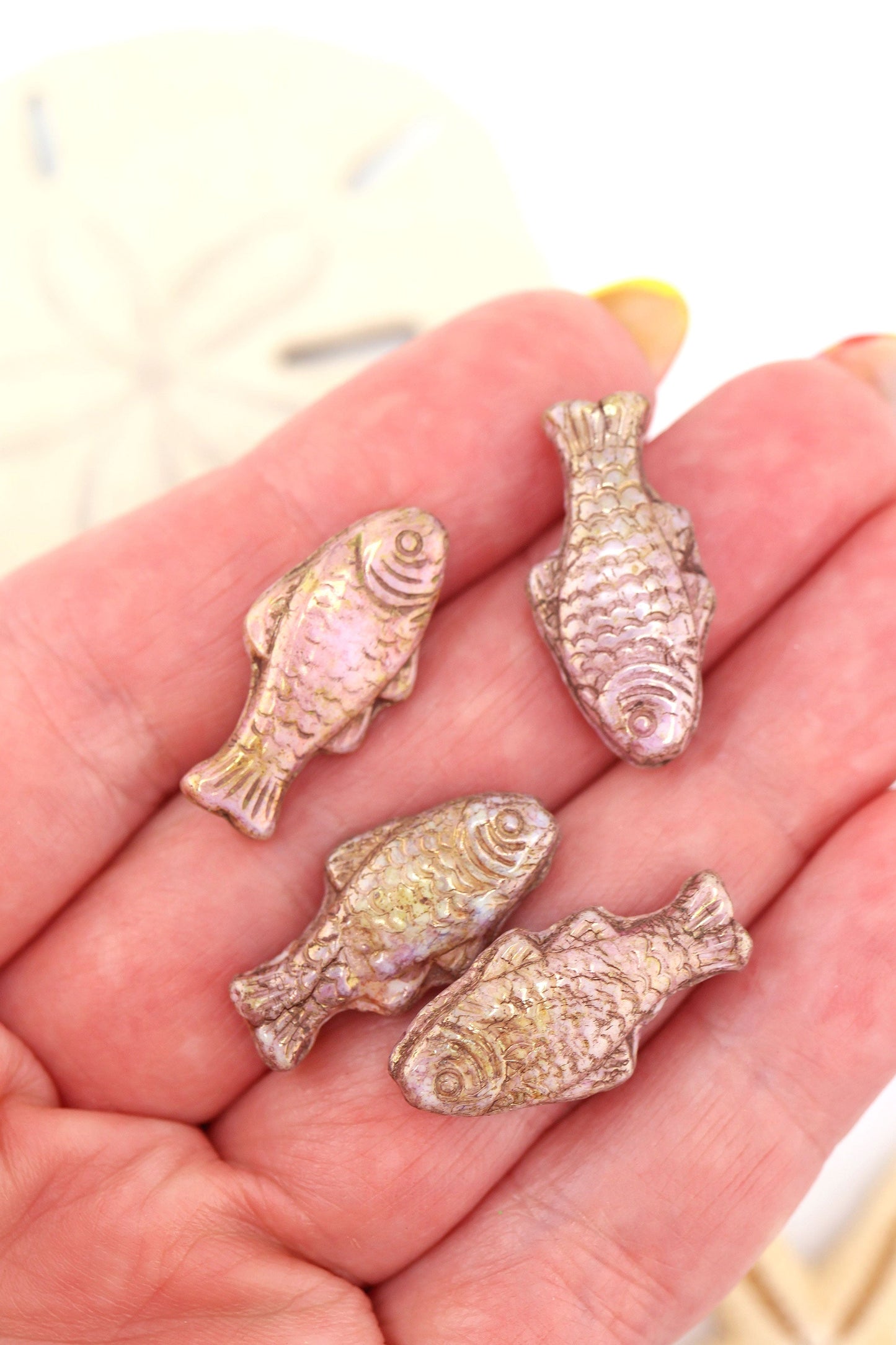 Big Fish Beads, Pressed Czech Glass, 24x11mm, 4 Sardine Girl Summer Beads